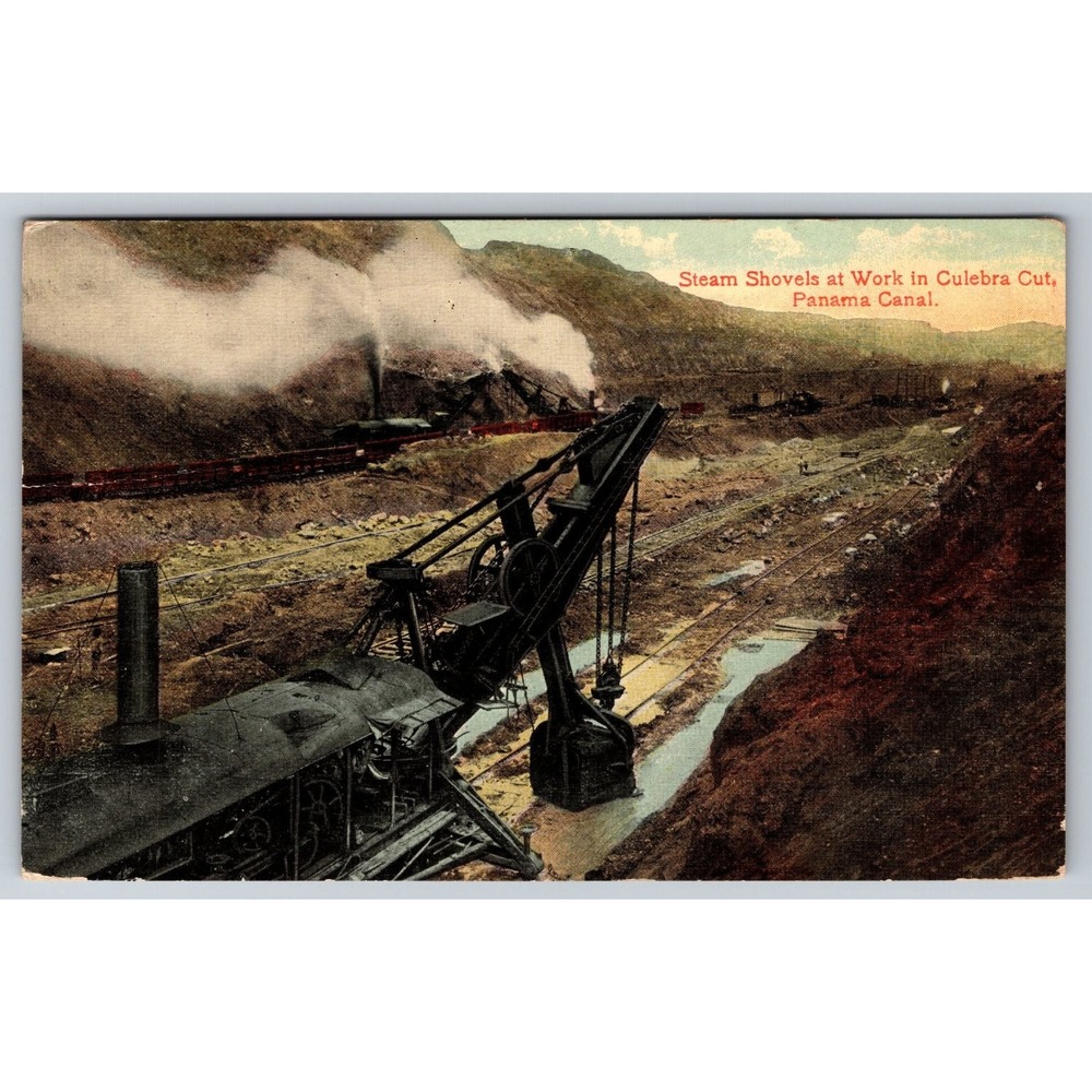 Panama Canal Culebra Cut Steam Shovels 1912 Valentine Postcard PC34